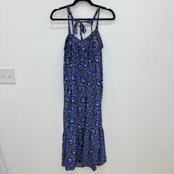 Old Navy Sleeveless Tie-Back Cutout Maxi Swing Dress Sz XL Block blue print - Picture 3 of 7
